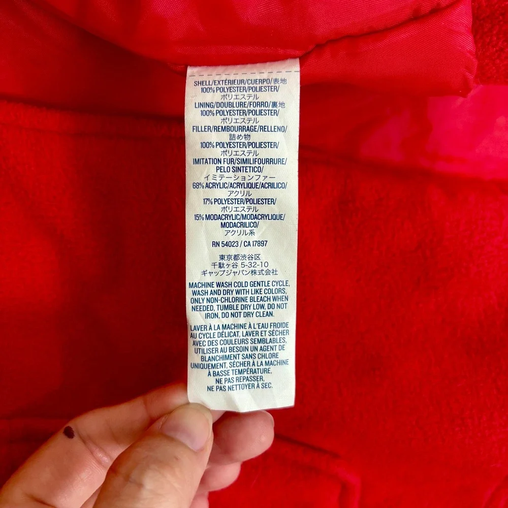 Girls Red Old Navy Hoodie (faux‎ fur trim) Jacket  XL 14 Zip &Toggle buttons